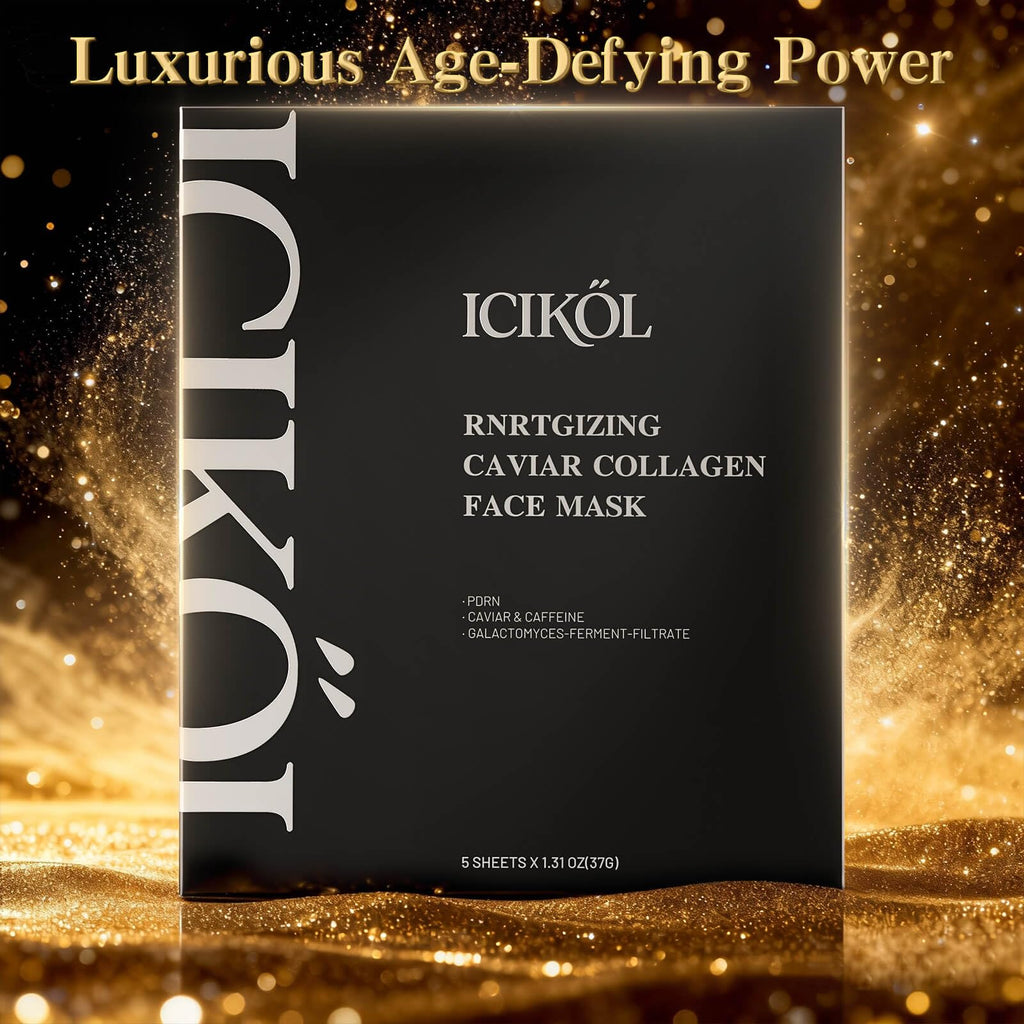 ICIKOL 24K Gold & Caviar Collagen Face Mask – Overnight Hydration & Firming (5 Pack)