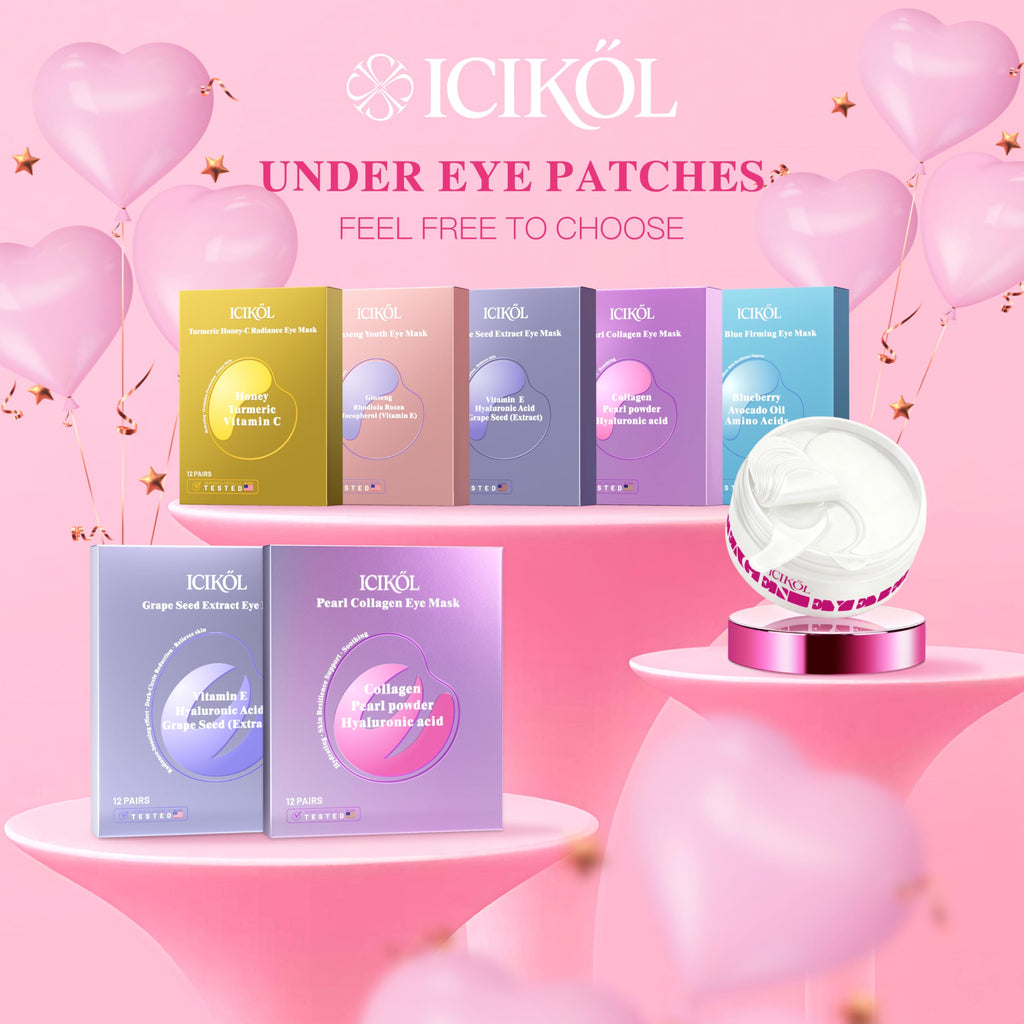 ICIKOL Collagen Under Eye Patches Mask – Deep Hydration & Puffiness Reduction (12 Pairs, Pearl Powder)