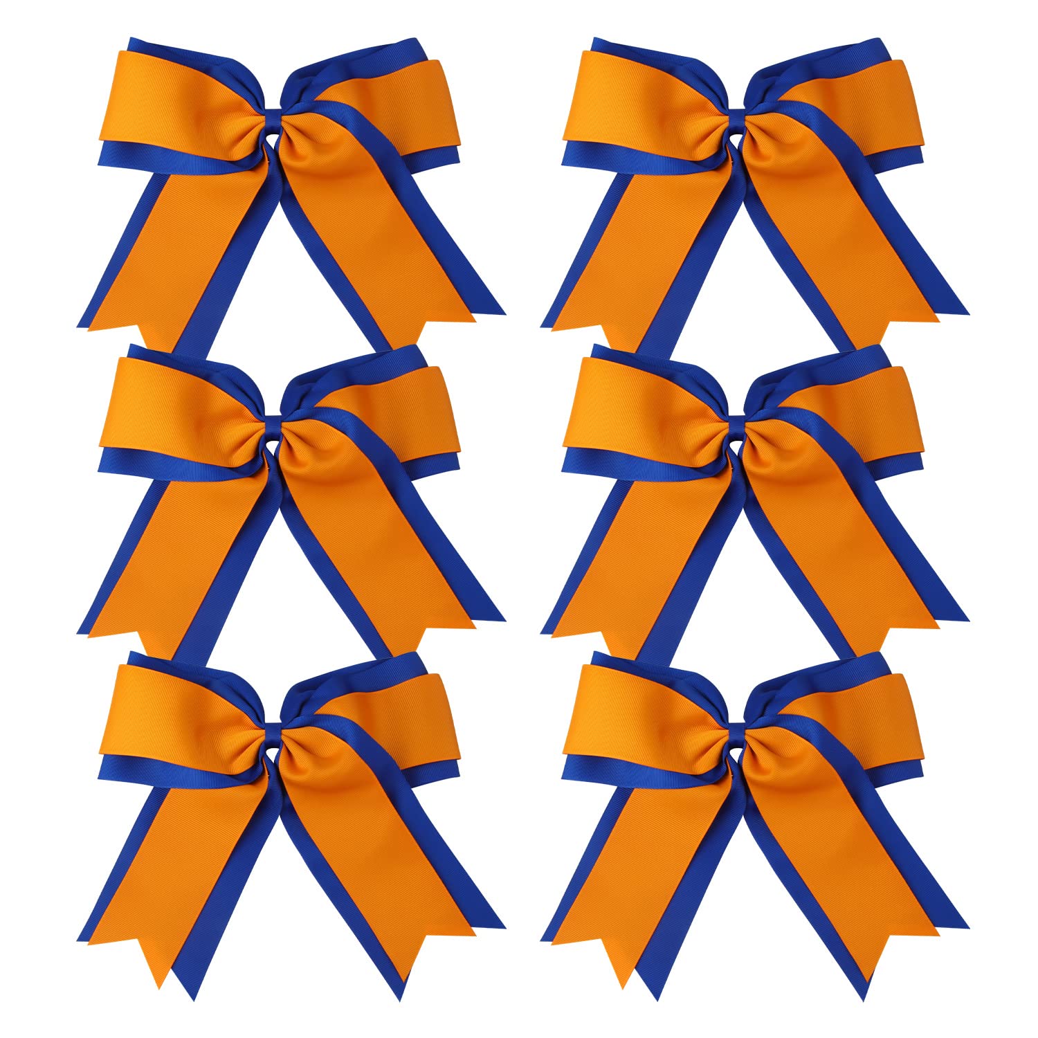 ICObuty 8-Inch 2-Color Cheerleader Bows (Royal Blue & Orange) – 6 Pcs Ponytail Holders