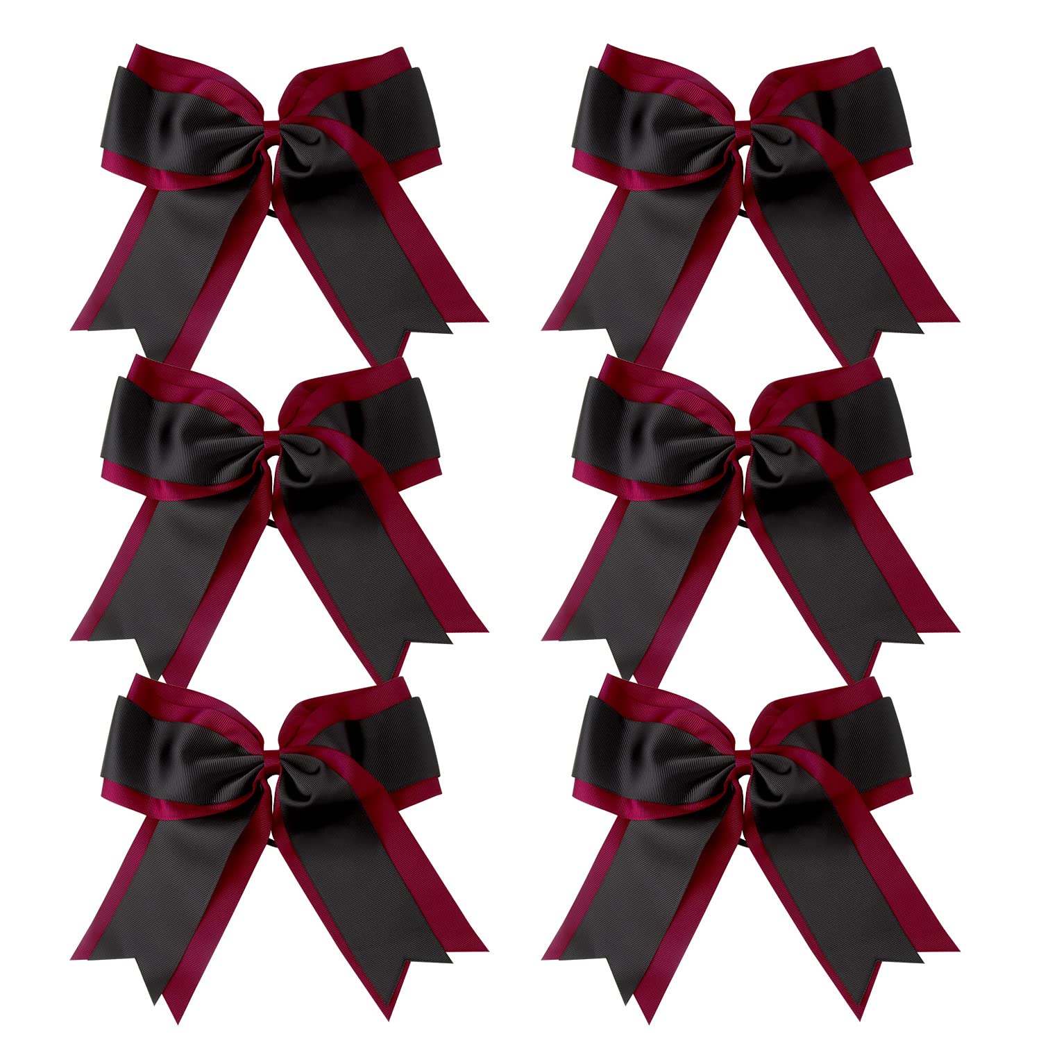 ICObuty 8-Inch Cheerleader Bows Maroon & Black – 6 Pcs Ponytail Holders