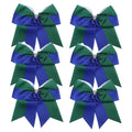 ICObuty Cheerleader Bows 8-Inch Comb Hair Ties – Rhinestone Bows, 6-Pack (Royal Blue & Forest Green)