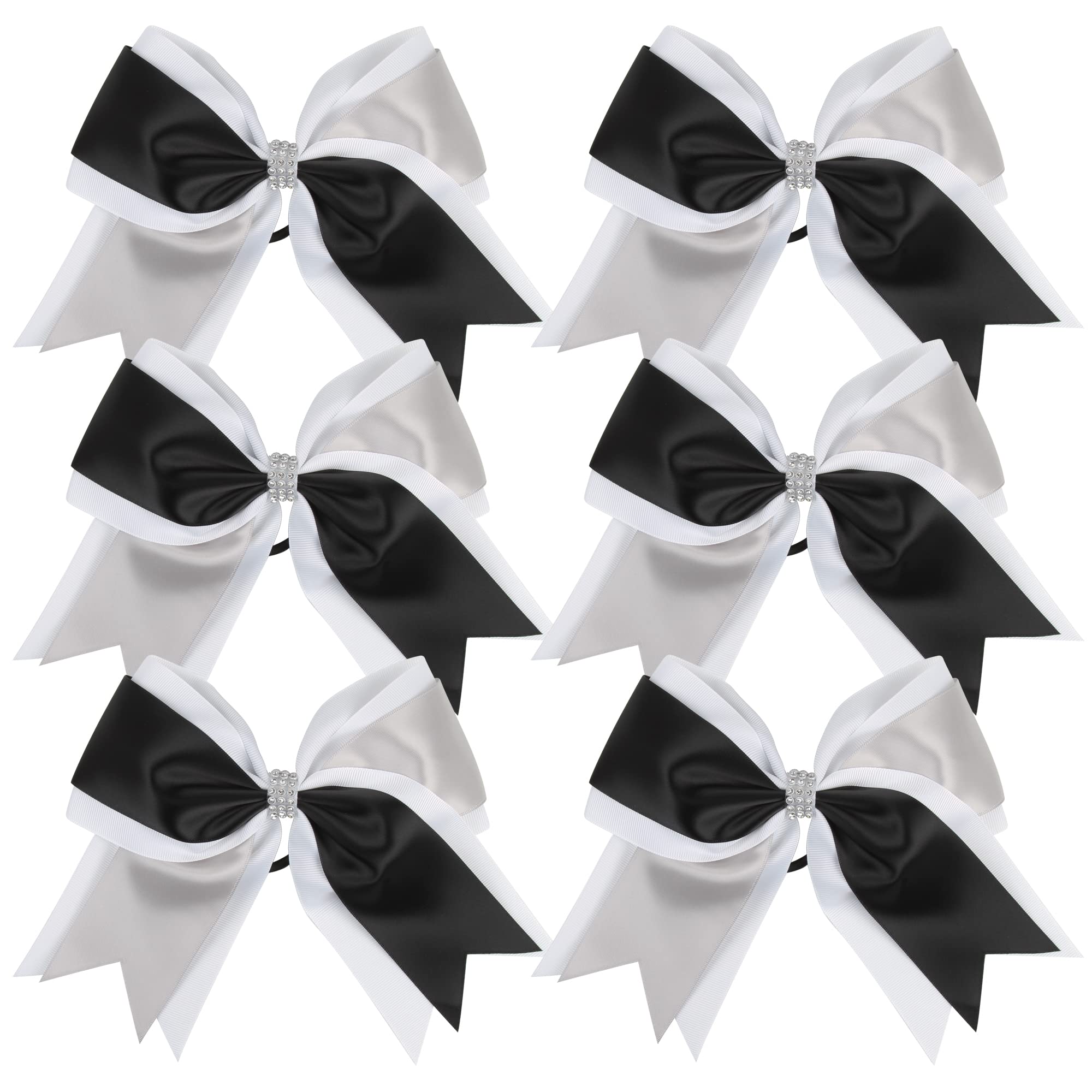 ICObuty Cheerleader Bows 8 Inch — 3 Colors, 2 Layers, 6-Pack Jumbo Ponytail Holders for Cheerleading