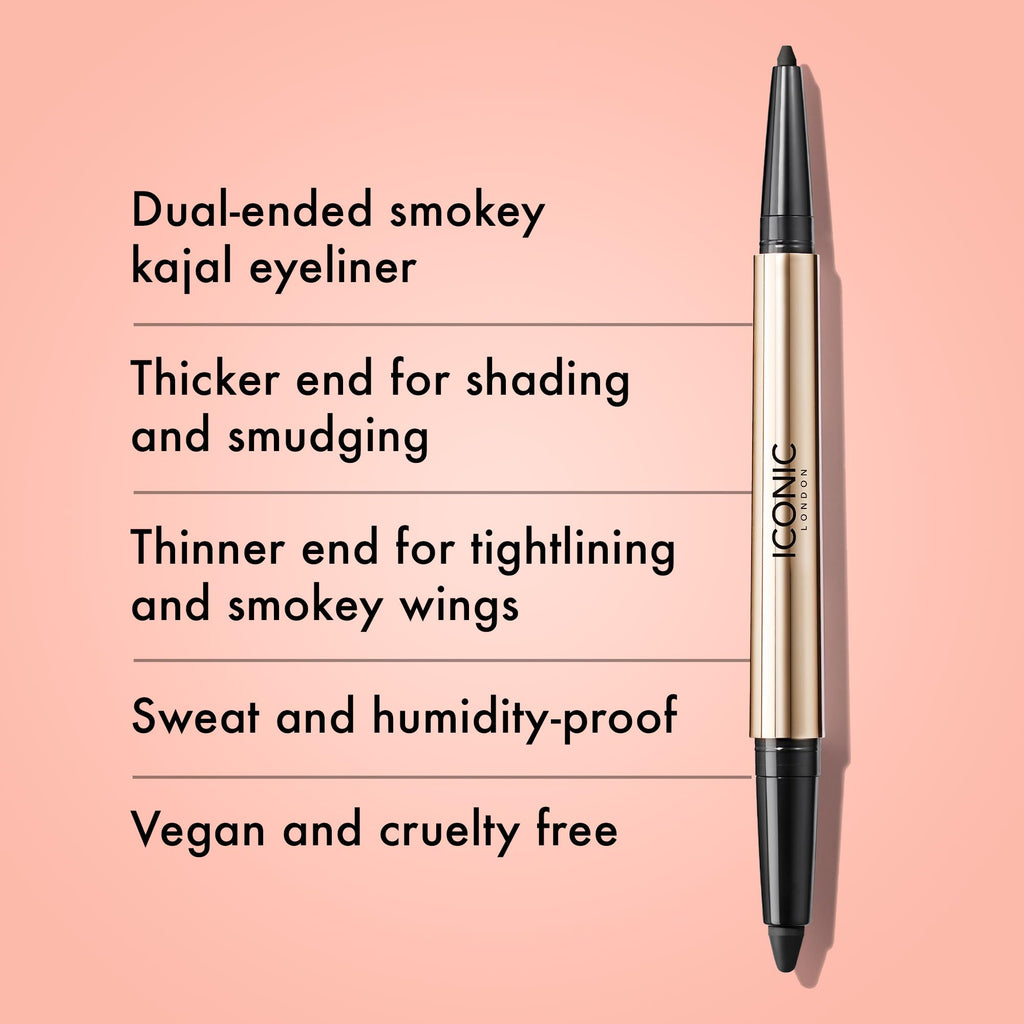 ICONIC LONDON Smokey Eye Duo Eyeliner – 2-in-1 Creamy, Water-Resistant, Cruelty-Free (Midnight Black) 0.027 oz