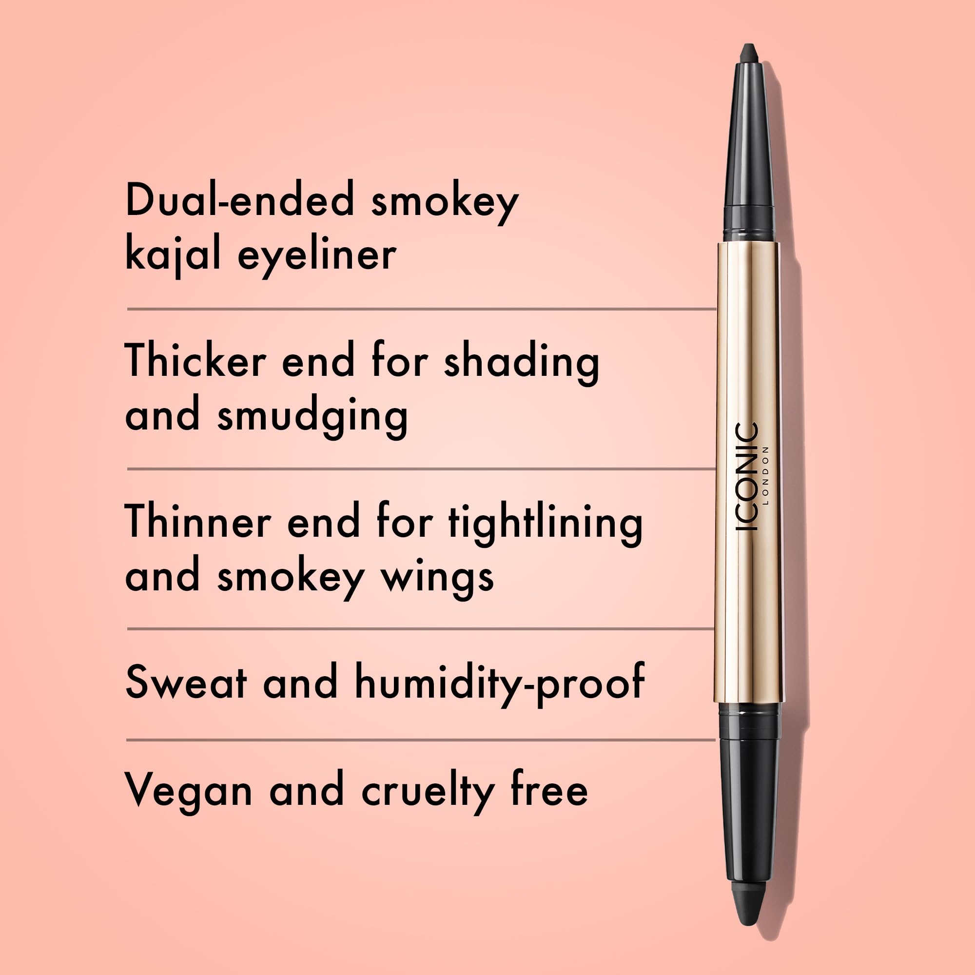 ICONIC LONDON Smokey Eye Duo Eyeliner – 2-in-1 Creamy, Water-Resistant, Cruelty-Free (Midnight Black) 0.027 oz