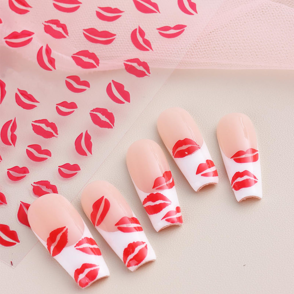 IDDFEVE 6 Sheets Lip Nail Stickers – Valentine Kiss Self-Adhesive Nail Decals for Bold Nail Art
