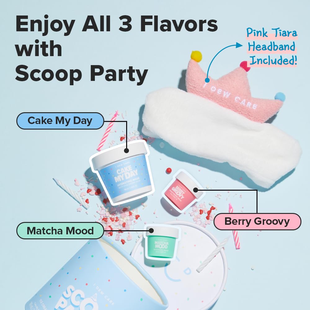 I DEW CARE Scoop Party Wash Off Mask Set – Hydration, Exfoliation & Soothing Trio + Headband