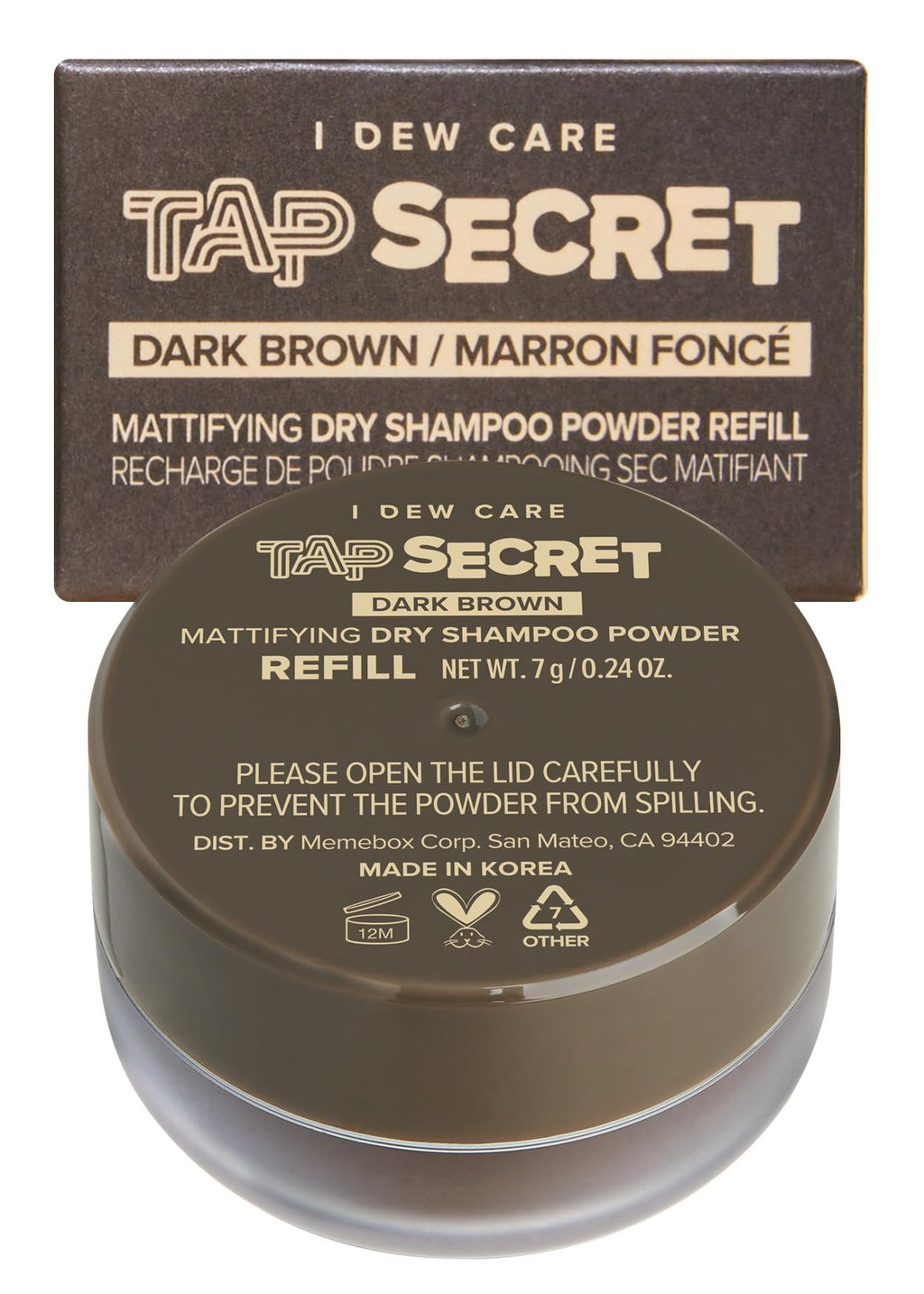 I DEW CARE Tap Secret Biotin Dry Shampoo – Dark Brown Refill 0.24 oz | Travel-Size, Non-Aerosol, Korean Ginseng