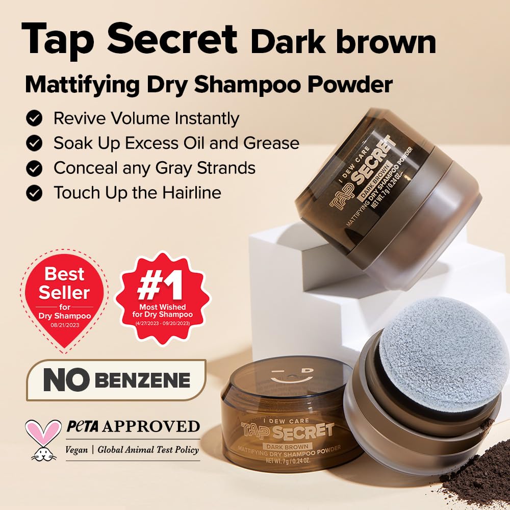 I DEW CARE Tap Secret Biotin Dry Shampoo – Dark Brown Refill 0.24 oz | Travel-Size, Non-Aerosol, Korean Ginseng