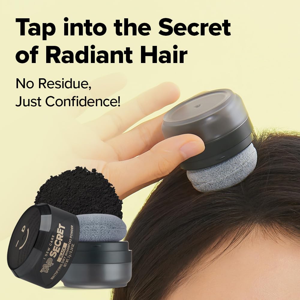 I DEW CARE Tap Secret Black Dry Shampoo – Biotin Clarifying, Brunette, Non-Aerosol, Refillable 0.26 oz