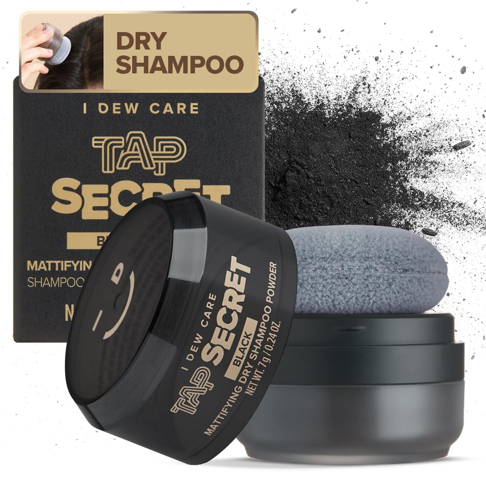 I DEW CARE Tap Secret Black Dry Shampoo – Biotin Clarifying, Brunette, Non-Aerosol, Refillable 0.26 oz