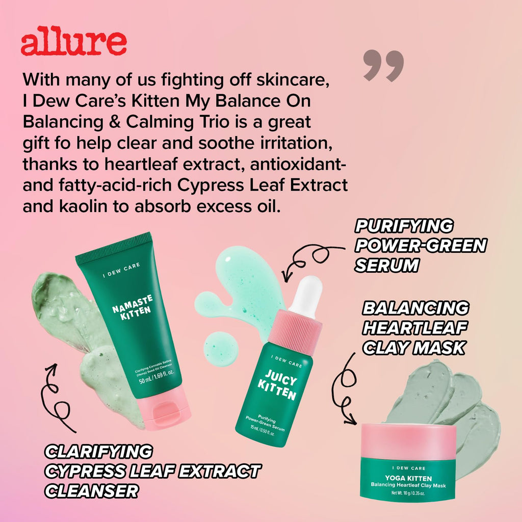 I DEW CARE Blemish Heartleaf Skincare Set – Kitten My Balance On | Foam Cleanser, Clay Mask & Serum