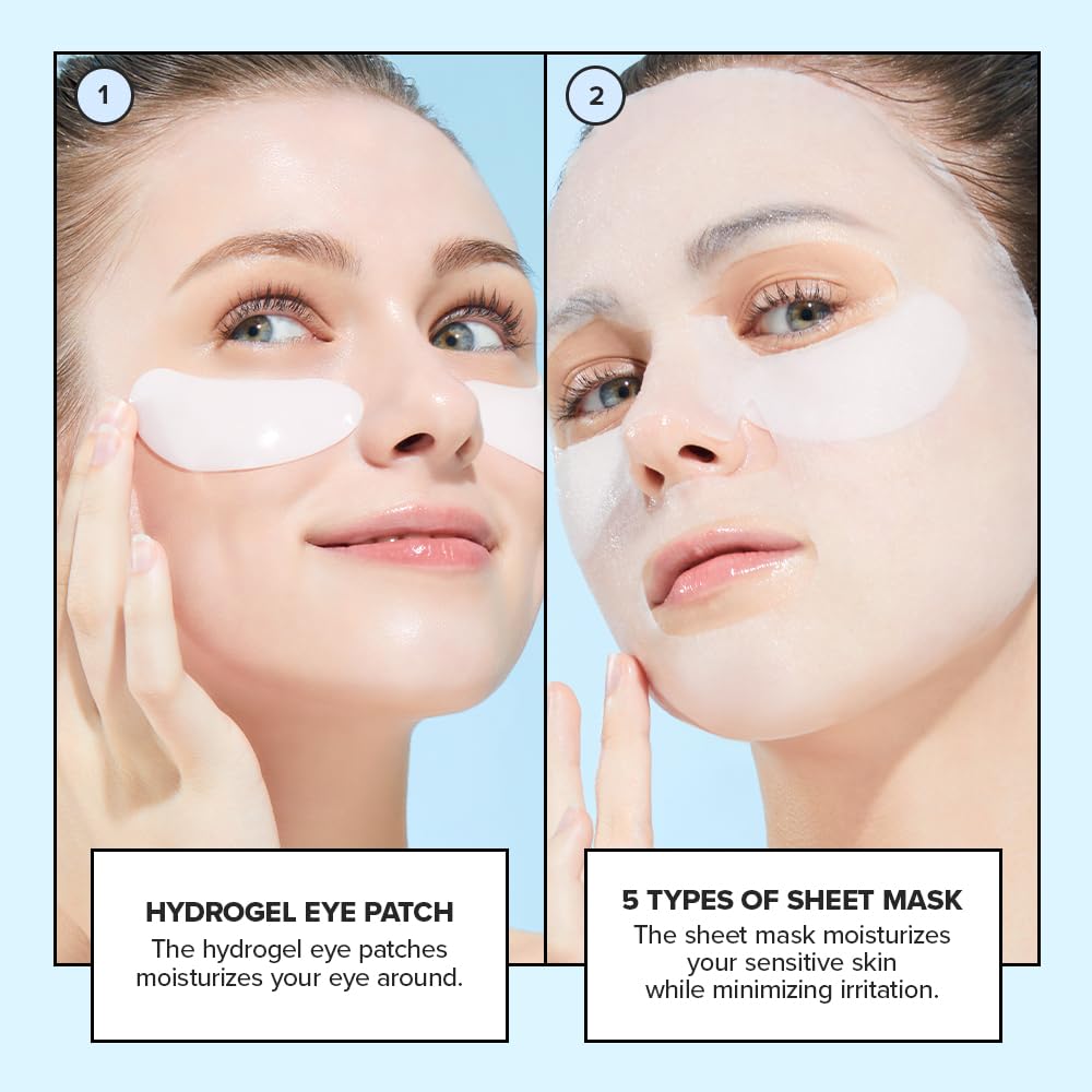 I DEW CARE Collagen Sheet Mask Variety Pack with Eye Patches – 5 Days of Korean Skincare