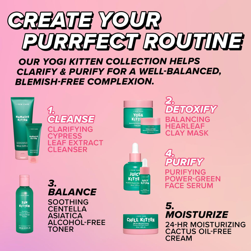 I DEW CARE Blemish Heartleaf Skincare Set – Kitten My Balance On | Foam Cleanser, Clay Mask & Serum