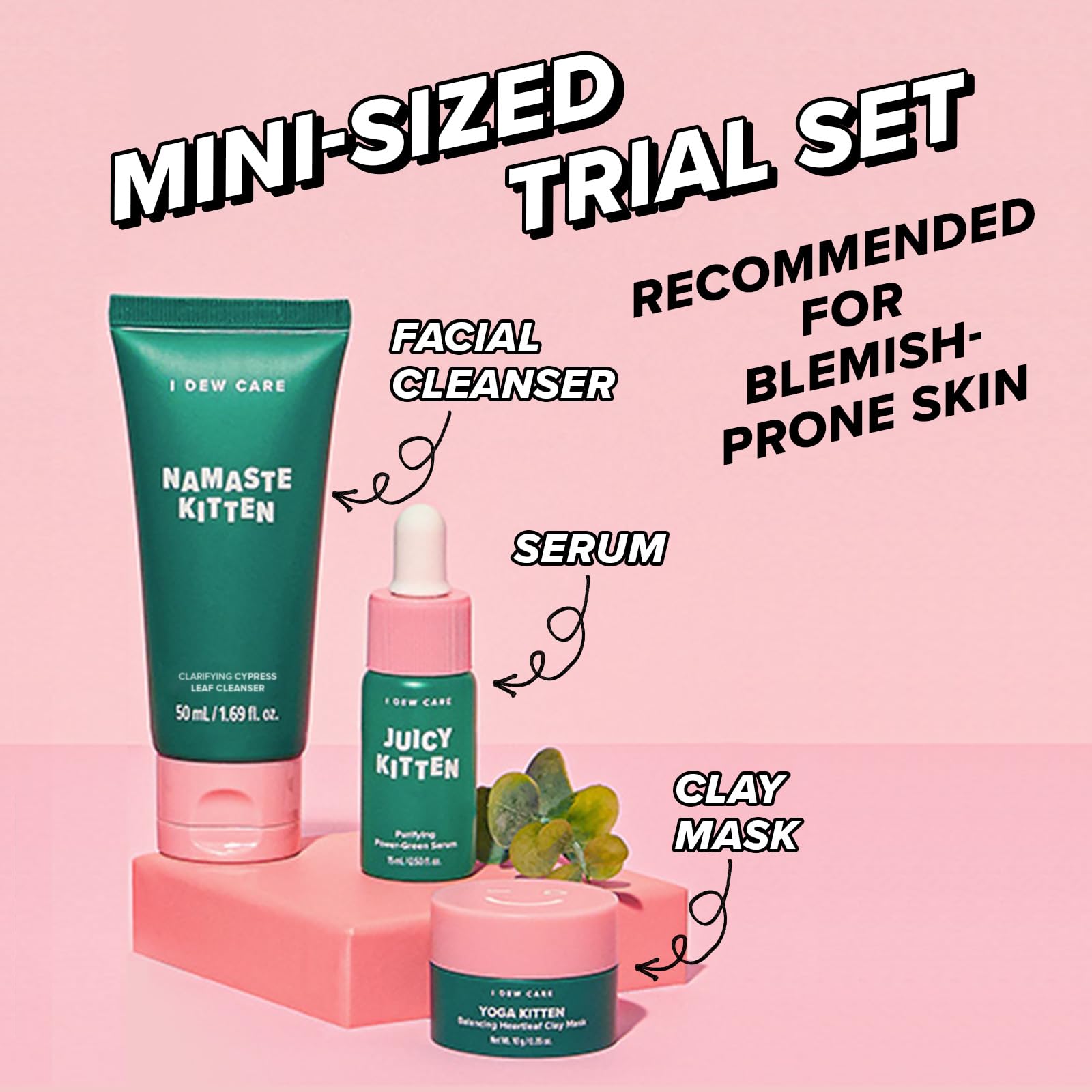 I DEW CARE Blemish Heartleaf Skincare Set – Kitten My Balance On | Foam Cleanser, Clay Mask & Serum