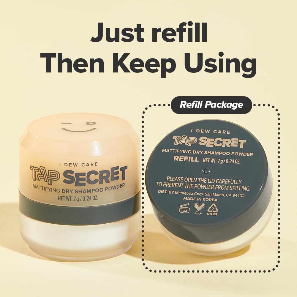 Tap Secret Dry Shampoo Powder Refill with Biotin by I DEW CARE | Travel-Size, Non-Aerosol, Korean Ginseng