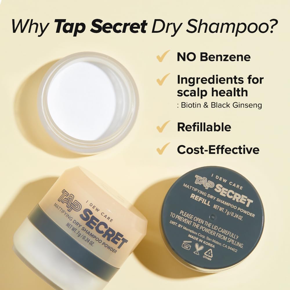 Tap Secret Dry Shampoo Powder Refill with Biotin by I DEW CARE | Travel-Size, Non-Aerosol, Korean Ginseng