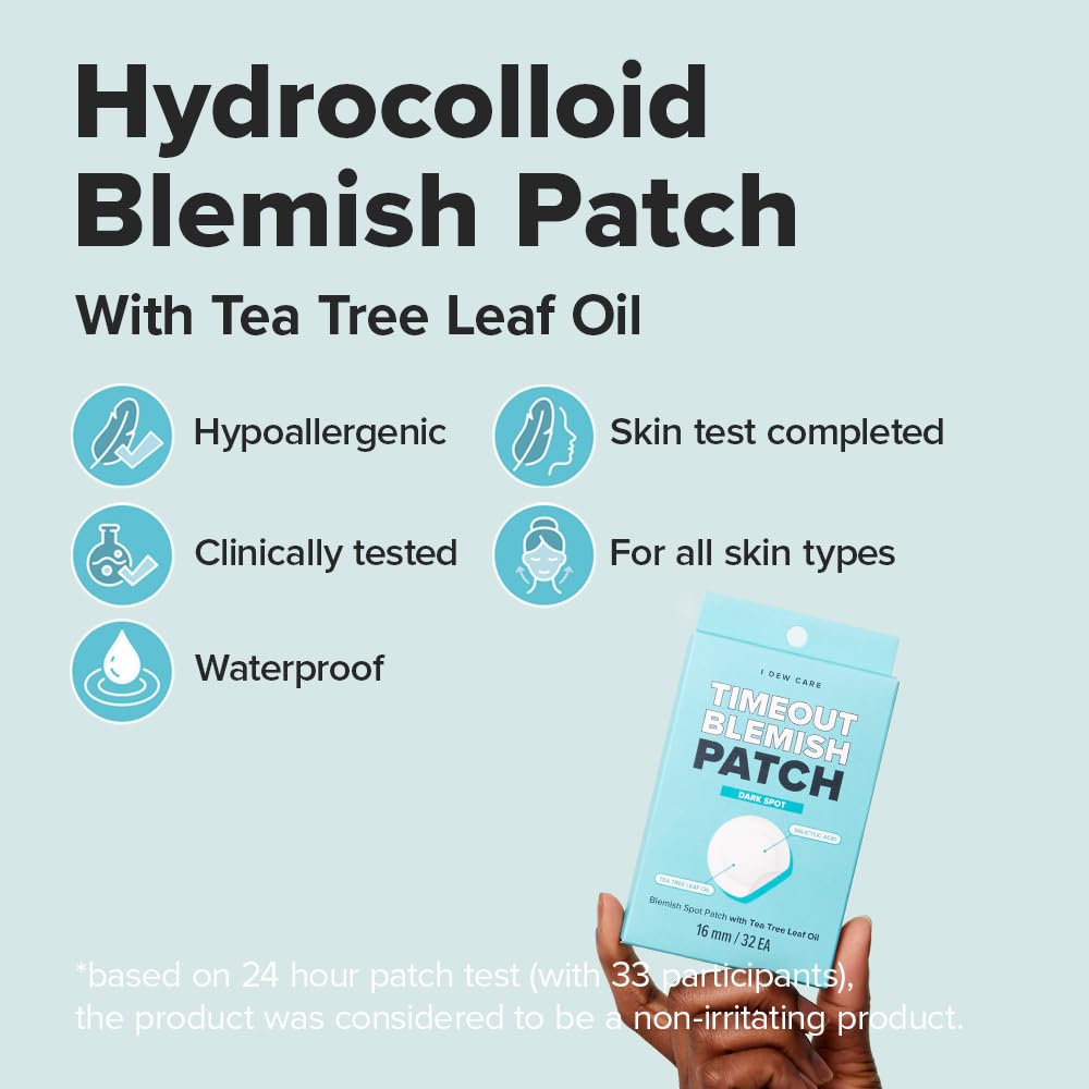 I DEW CARE Timeout Hydrocolloid Pimple Patch - Blemish & Dark Spot Care, Tea Tree Oil, 32 Count