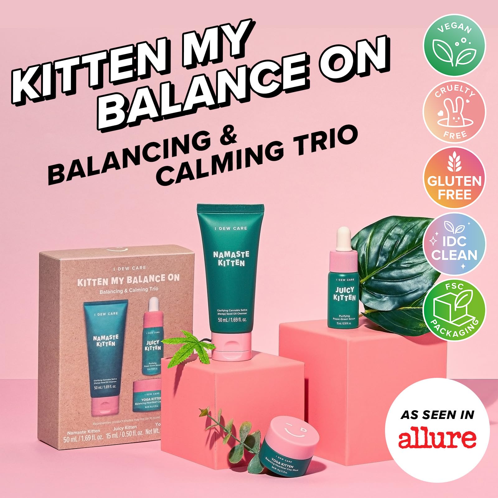 I DEW CARE Blemish Heartleaf Skincare Set – Kitten My Balance On | Foam Cleanser, Clay Mask & Serum