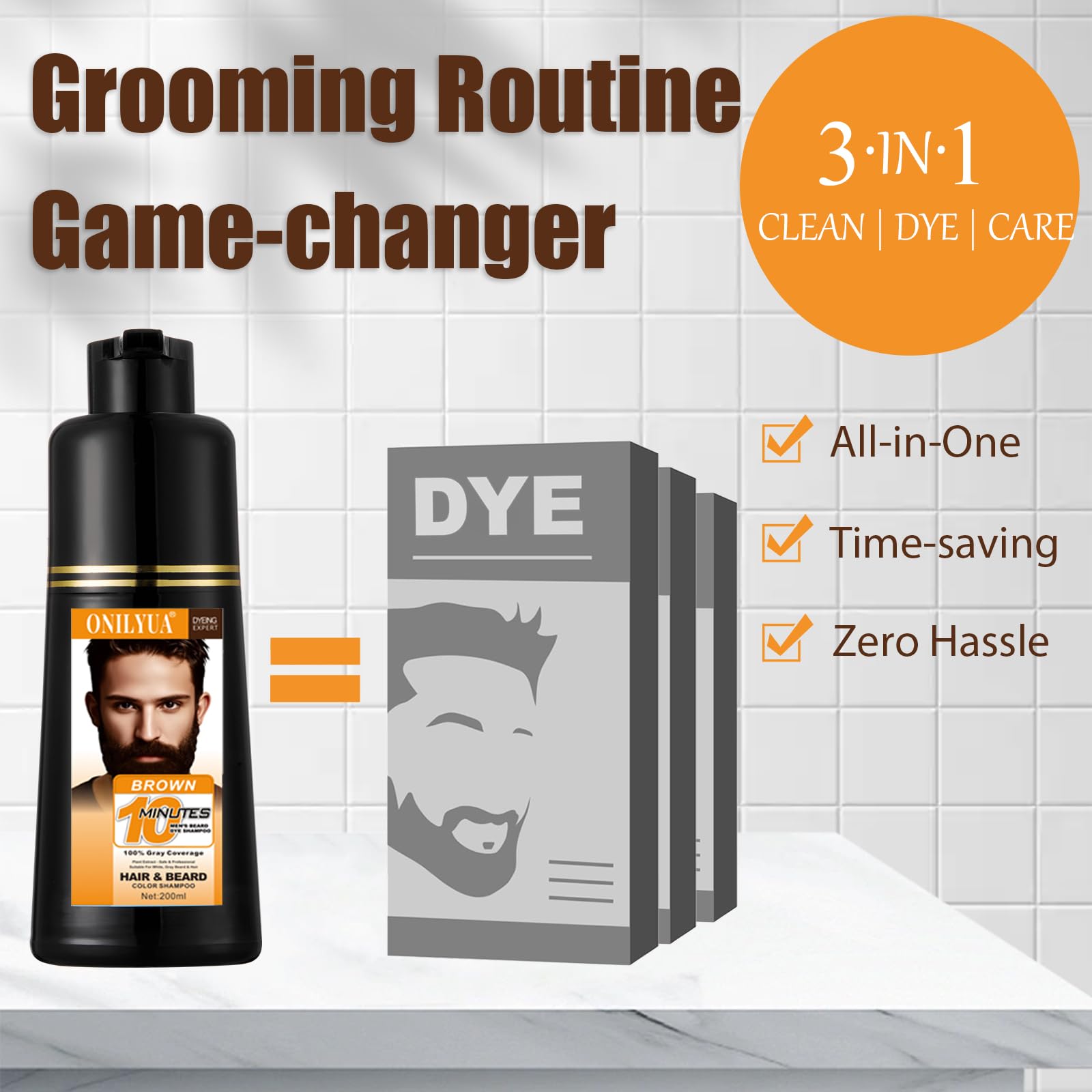 iemokoda Men's Beard & Hair Dye Shampoo - Dark Brown | 3-in-1 Dye, Shampoo & Conditioner | 6.8 oz