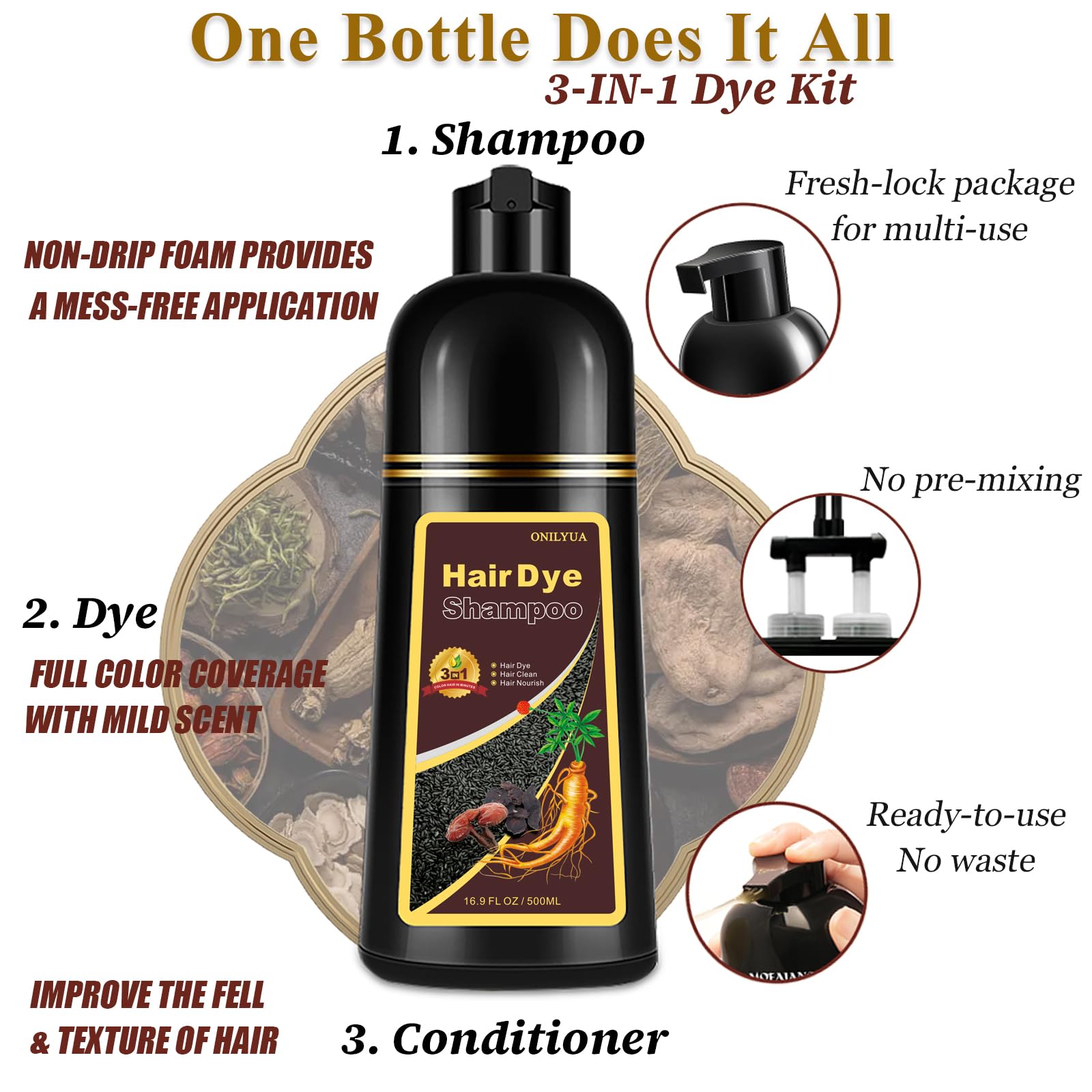 iemokoda Burgundy Hair Dye Shampoo 3-in-1 – Gray Coverage in Minutes