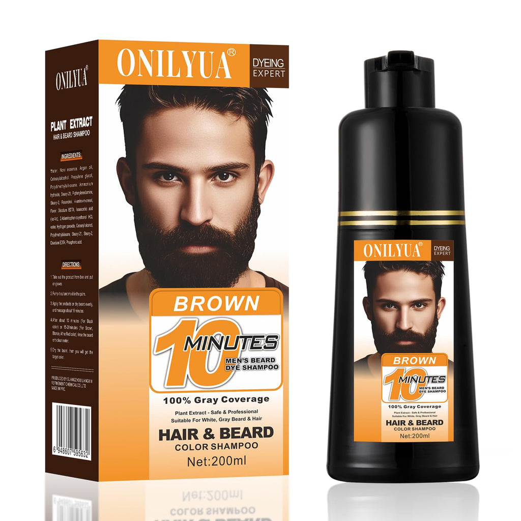iemokoda Men's Beard & Hair Dye Shampoo - Dark Brown | 3-in-1 Dye, Shampoo & Conditioner | 6.8 oz