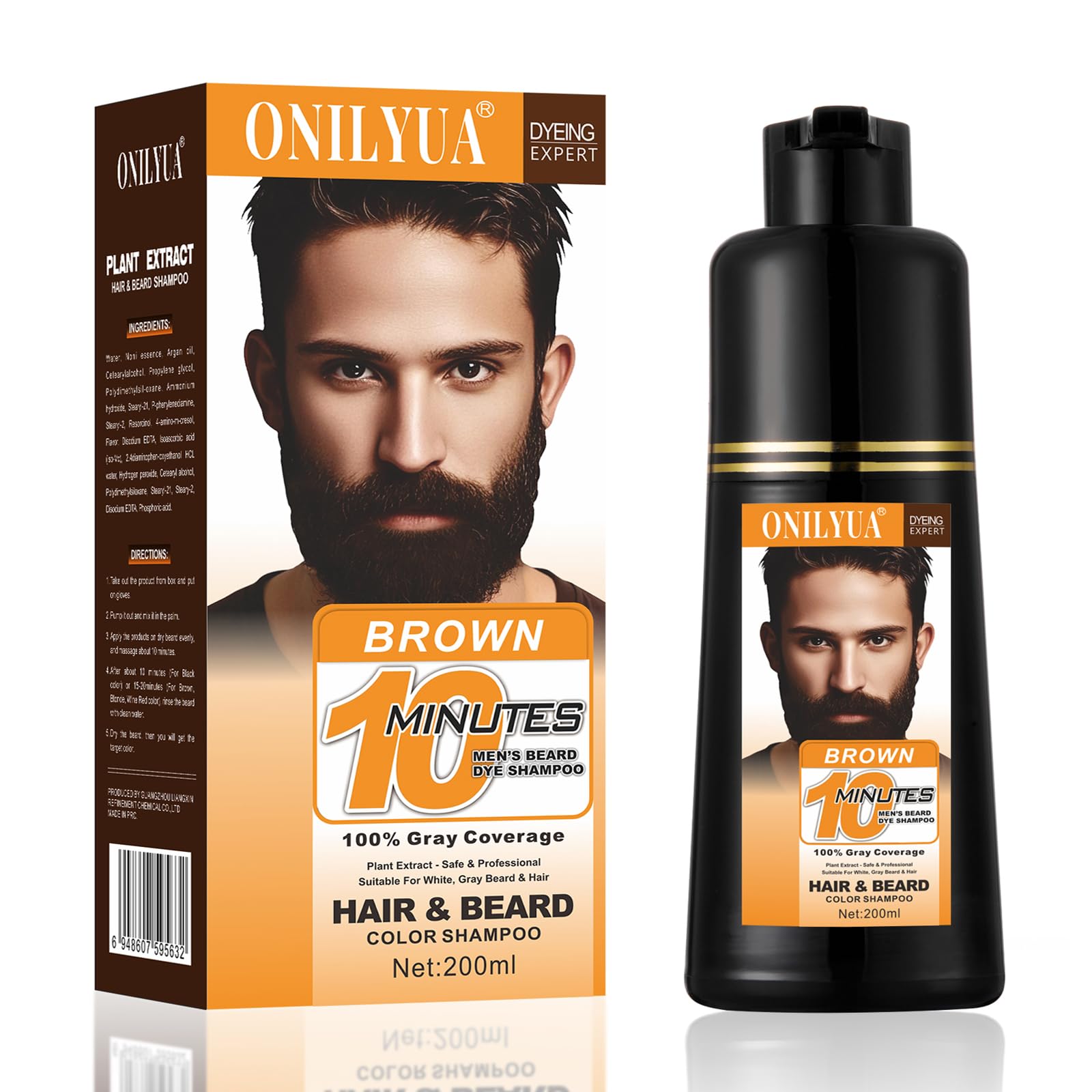 iemokoda Men's Beard & Hair Dye Shampoo - Dark Brown | 3-in-1 Dye, Shampoo & Conditioner | 6.8 oz