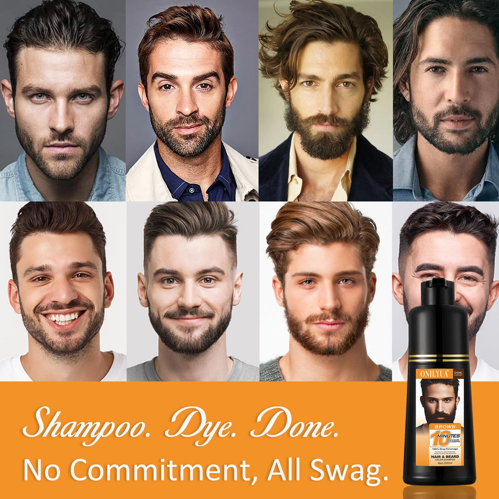 iemokoda Men's Beard & Hair Dye Shampoo - Dark Brown | 3-in-1 Dye, Shampoo & Conditioner | 6.8 oz