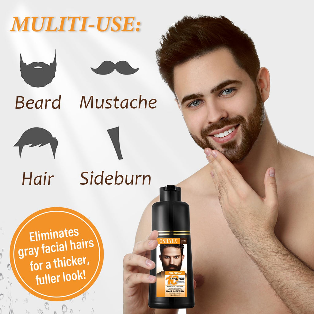 iemokoda Men's Beard & Hair Dye Shampoo - Dark Brown | 3-in-1 Dye, Shampoo & Conditioner | 6.8 oz