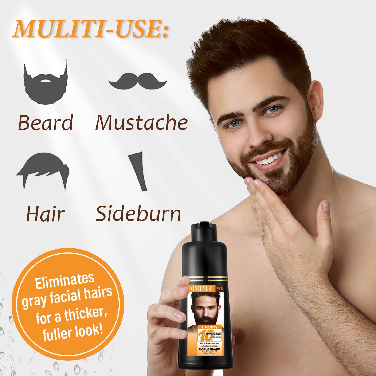 iemokoda Men's Beard & Hair Dye Shampoo - Dark Brown | 3-in-1 Dye, Shampoo & Conditioner | 6.8 oz