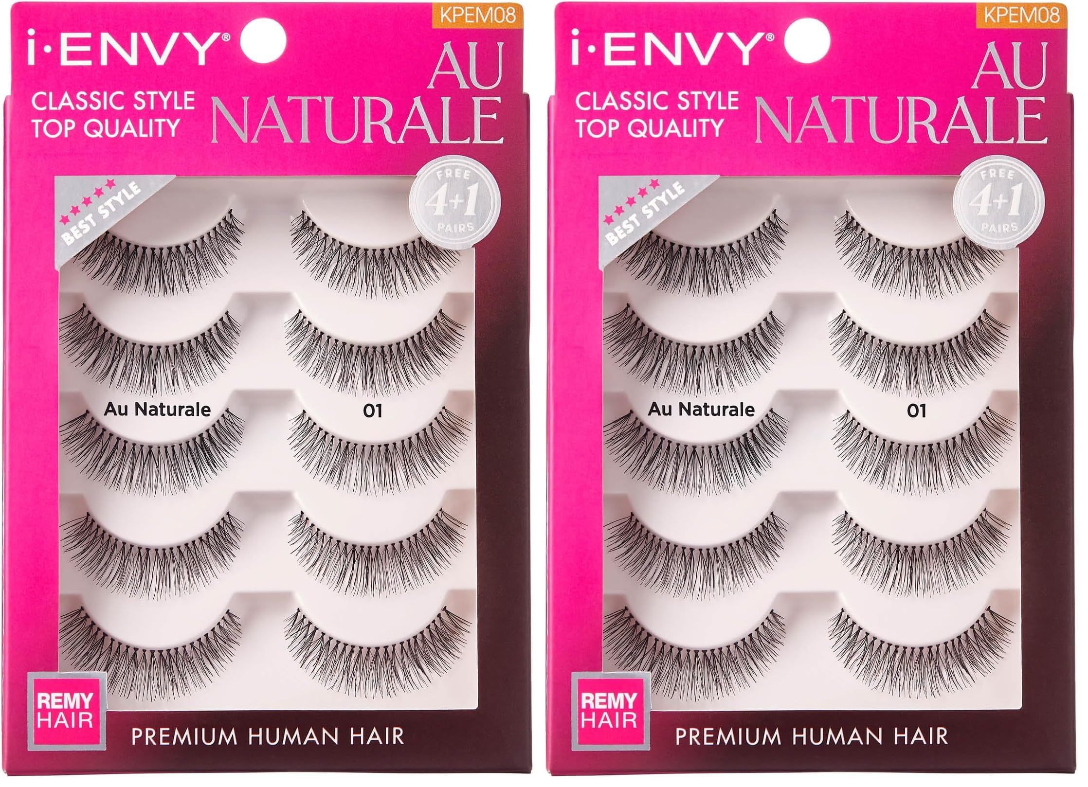 iENVY by KISS Au Naturale Human Hair Lashes – Natural Style, 5 Pairs per Pack, Pack of 2 (KPEM08)