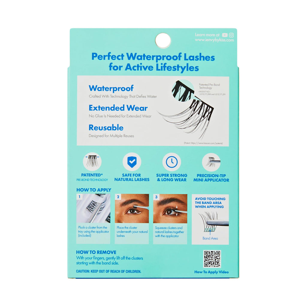 iENVY Press&Go Waterproof Self-Adhesive Lashes — No Glue Needed, 22 Clusters, Reusable with Applicator Kit