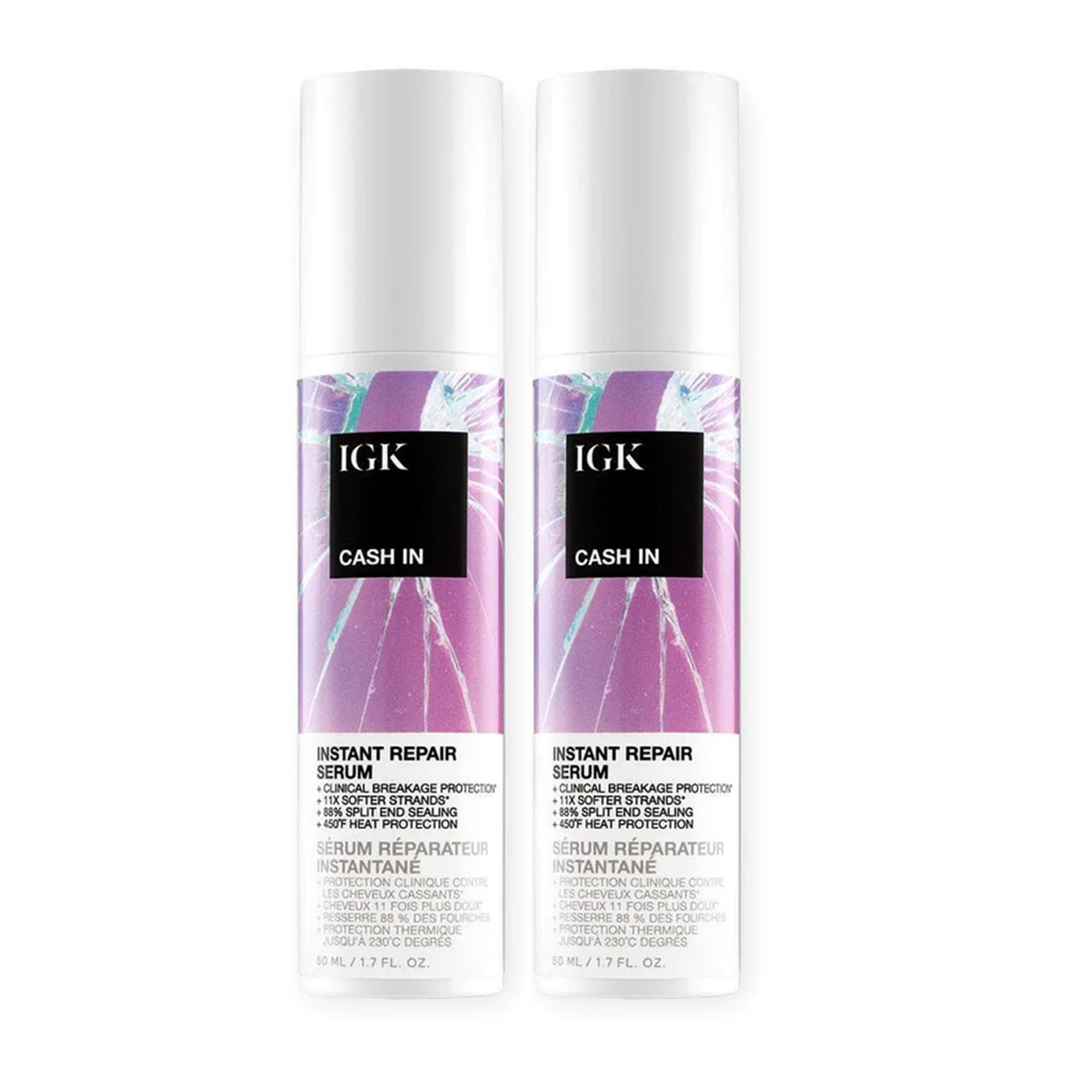 IGK Cash In Instant Repair Hair Serum – 2-Pack, Silicone-Free Bond-Building, 1.7 oz Each