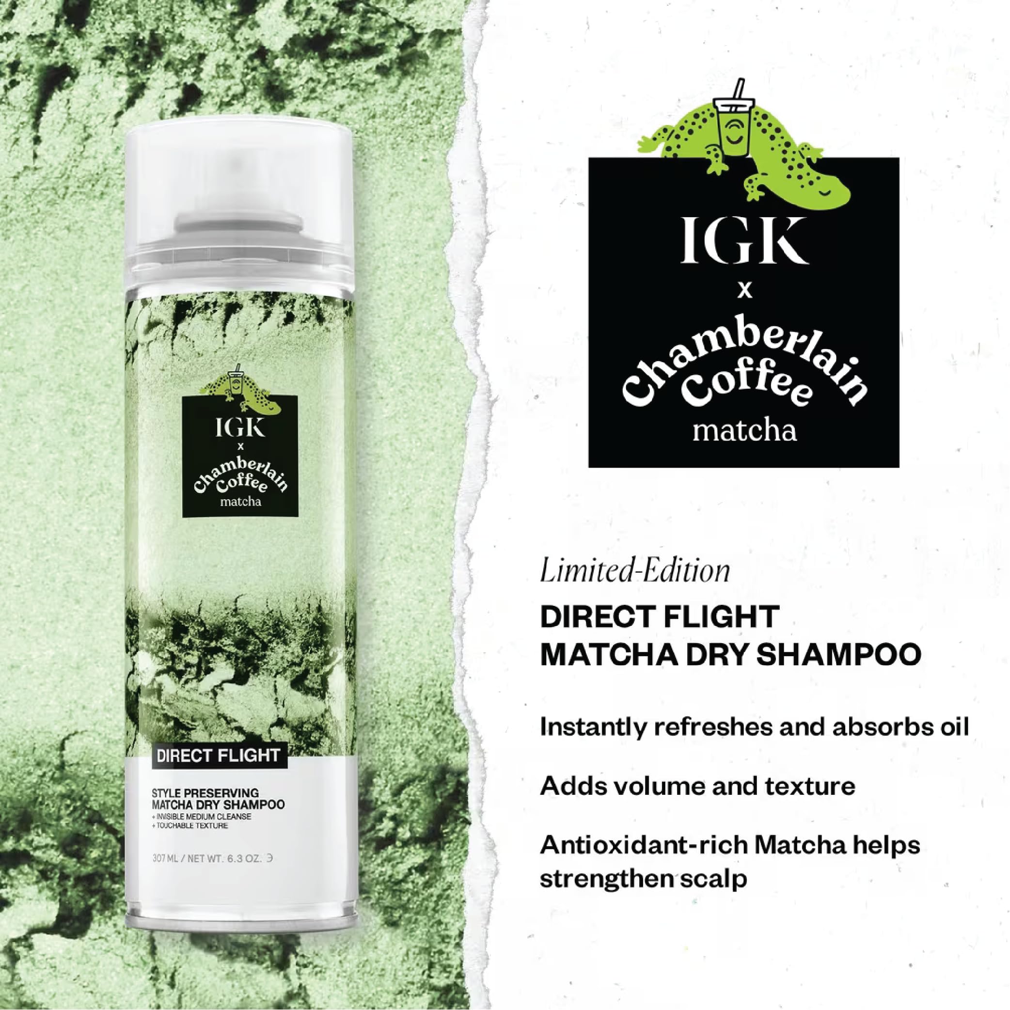 IGK Direct Flight Matcha Dry Shampoo – 2 Pack | Oil Absorbing, Heat-Free Volume