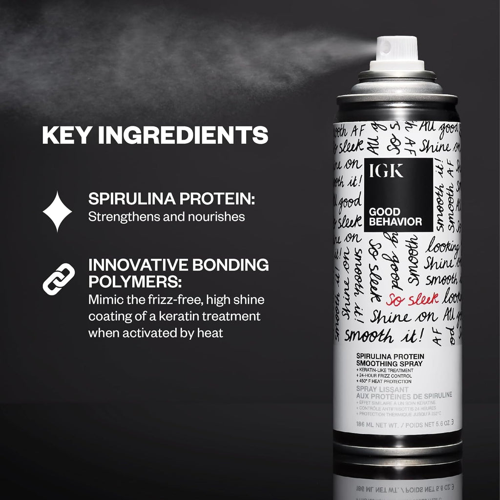 IGK GOOD BEHAVIOR Spirulina Protein Smoothing Spray + Anti-Frizz Blowout Balm | Keratin-Like Smoothing, Frizz Control & Heat Protectant