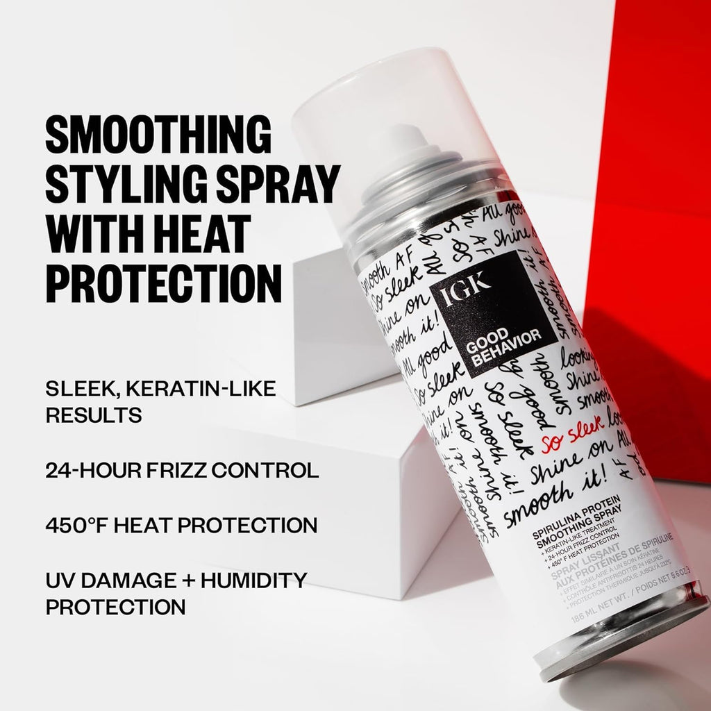 IGK GOOD BEHAVIOR Travel Set – 4-in-1 Prep Spray + Spirulina Protein Smoothing Spray | Frizz Control & Heat Protection