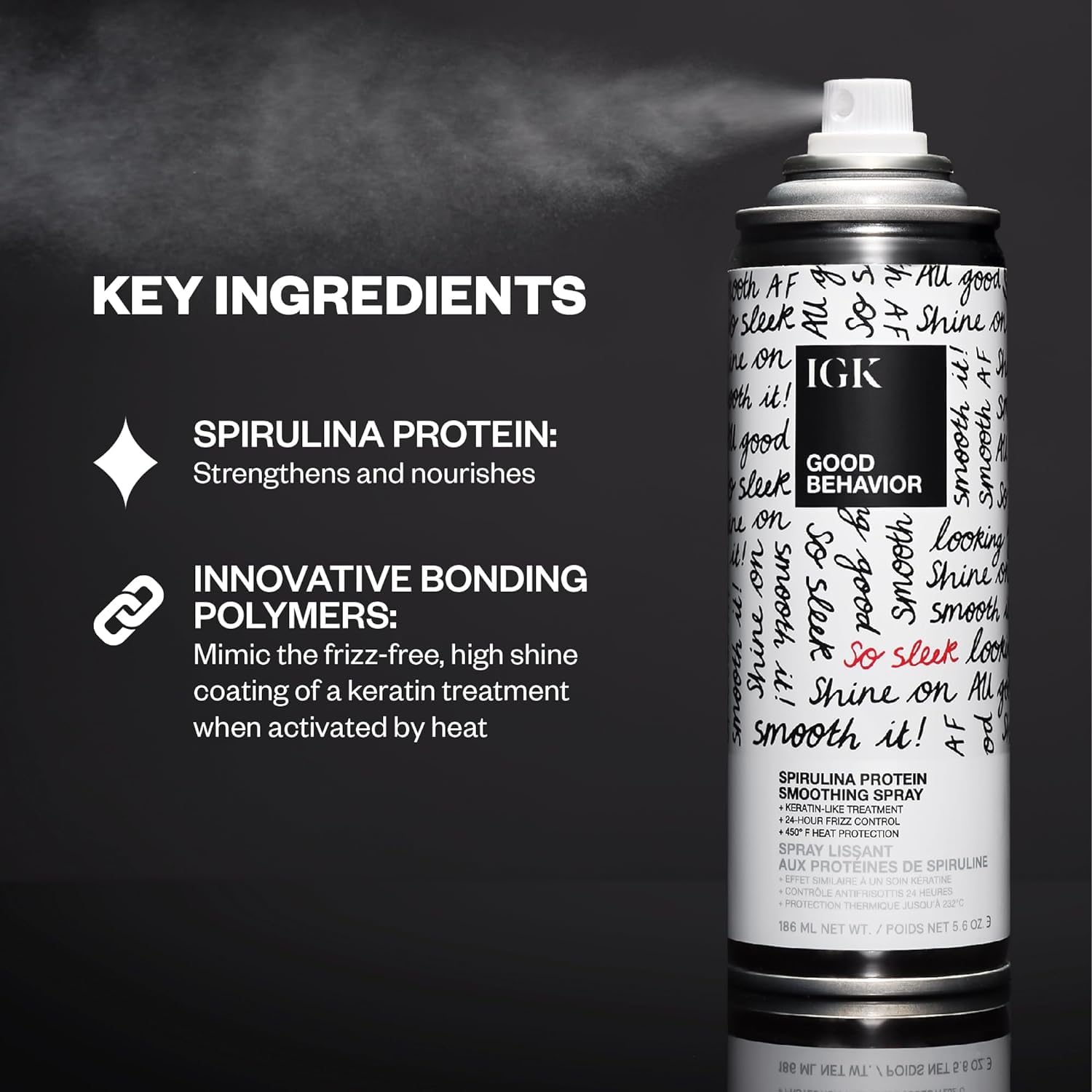 IGK GOOD BEHAVIOR Spirulina Protein Smoothing Spray Travel Bundle – Keratin-Like Smoothing, Frizz Control & Heat Protectant (5.6oz + 2.4oz)