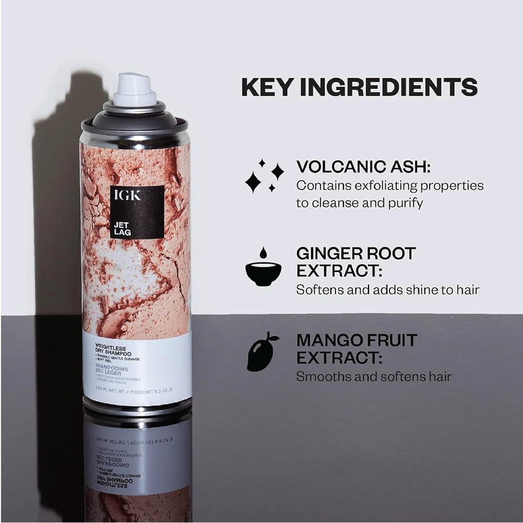 IGK Jet Lag Invisible Dry Shampoo Travel Size – Weightless, Buildable Cleanse with Finely Milled Volcanic Ash | 2 x 2.0 fl oz