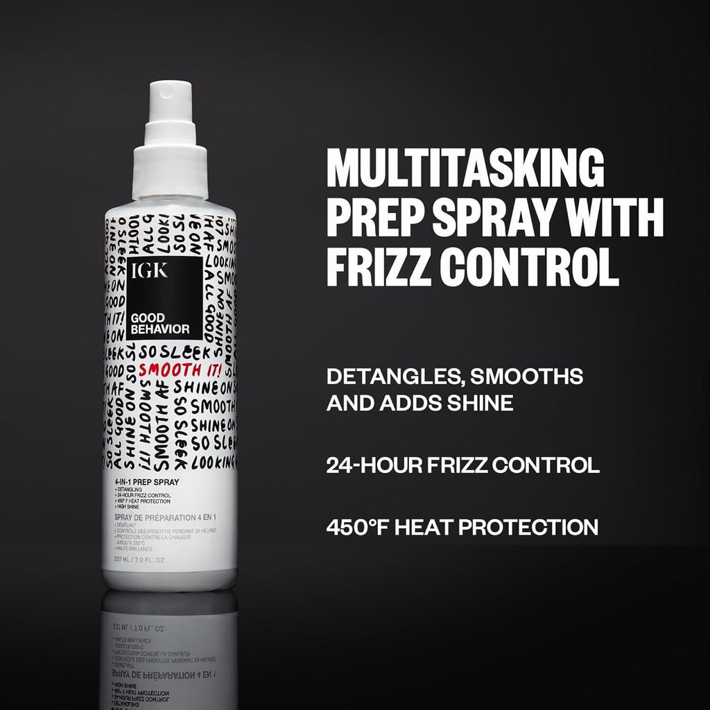 IGK GOOD BEHAVIOR Travel Set – 4-in-1 Prep Spray + Spirulina Protein Smoothing Spray | Frizz Control & Heat Protection