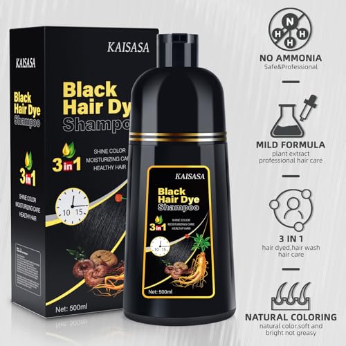 IIIMEIDU Hair Dye Shampoo for Gray Hair Coverage | 3-in-1 Natural Black Dye, 500ml