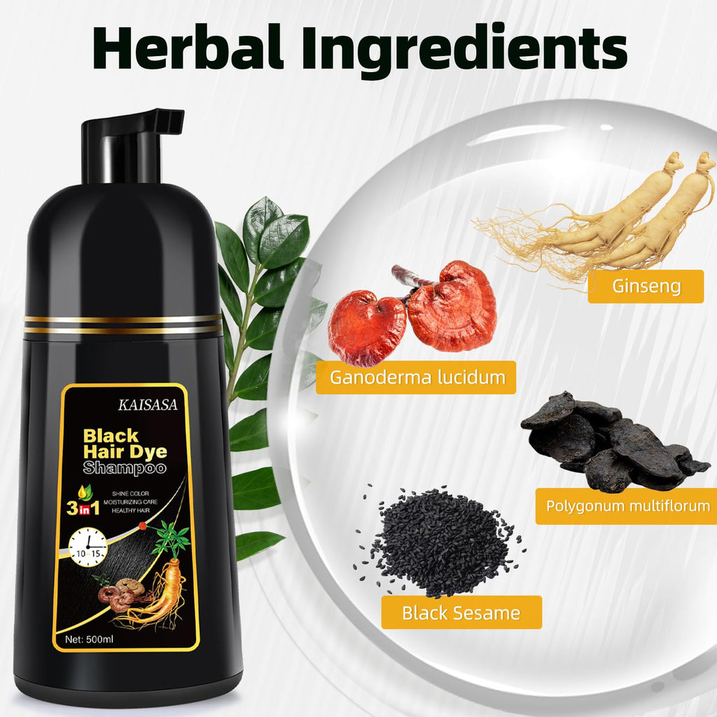 IIIMEIDU Hair Dye Shampoo for Gray Hair Coverage | 3-in-1 Natural Black Dye, 500ml