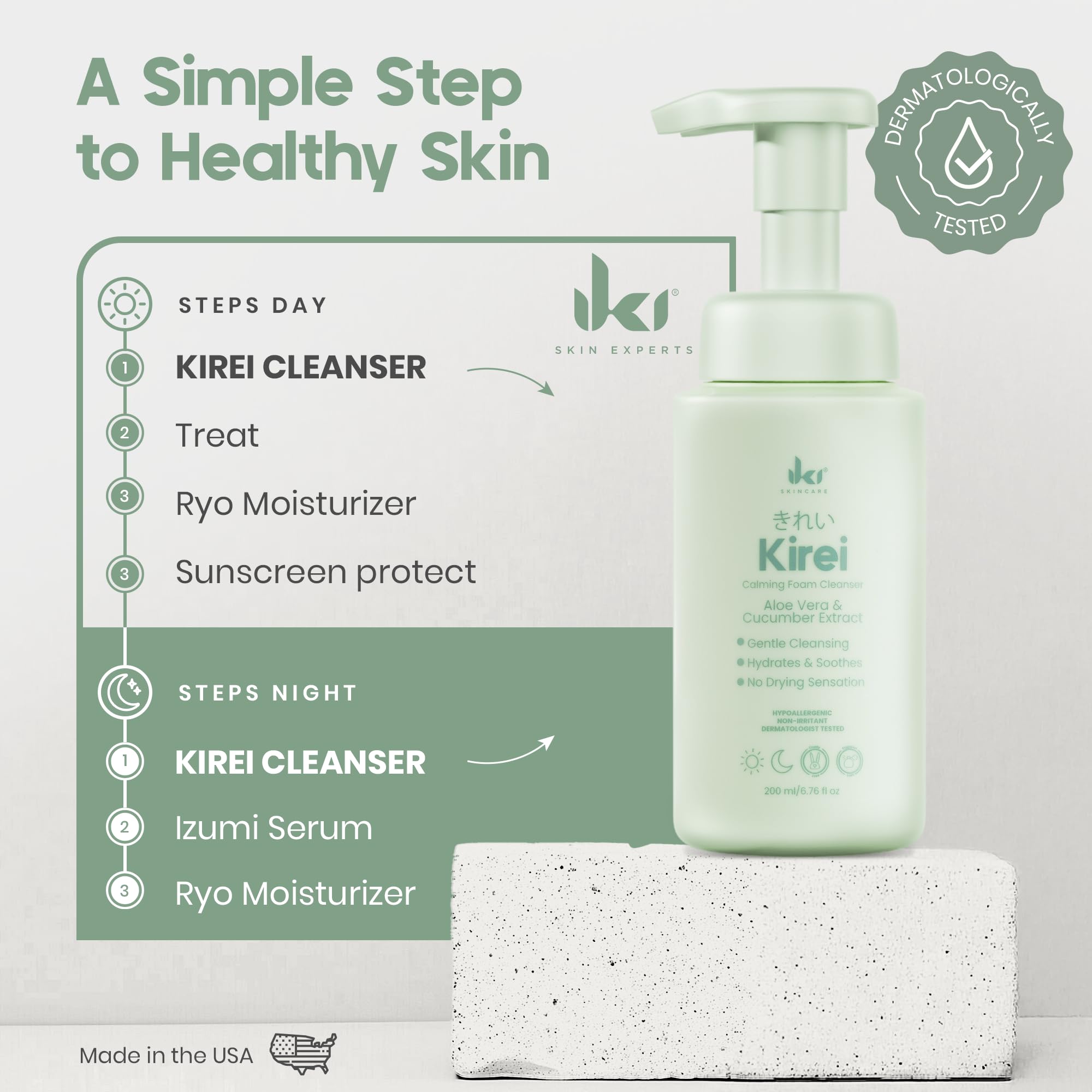 IKI Kirei Foam Cleanser – Gentle Hydrating Face Wash with Aloe Vera & Cucumber for Sensitive Skin