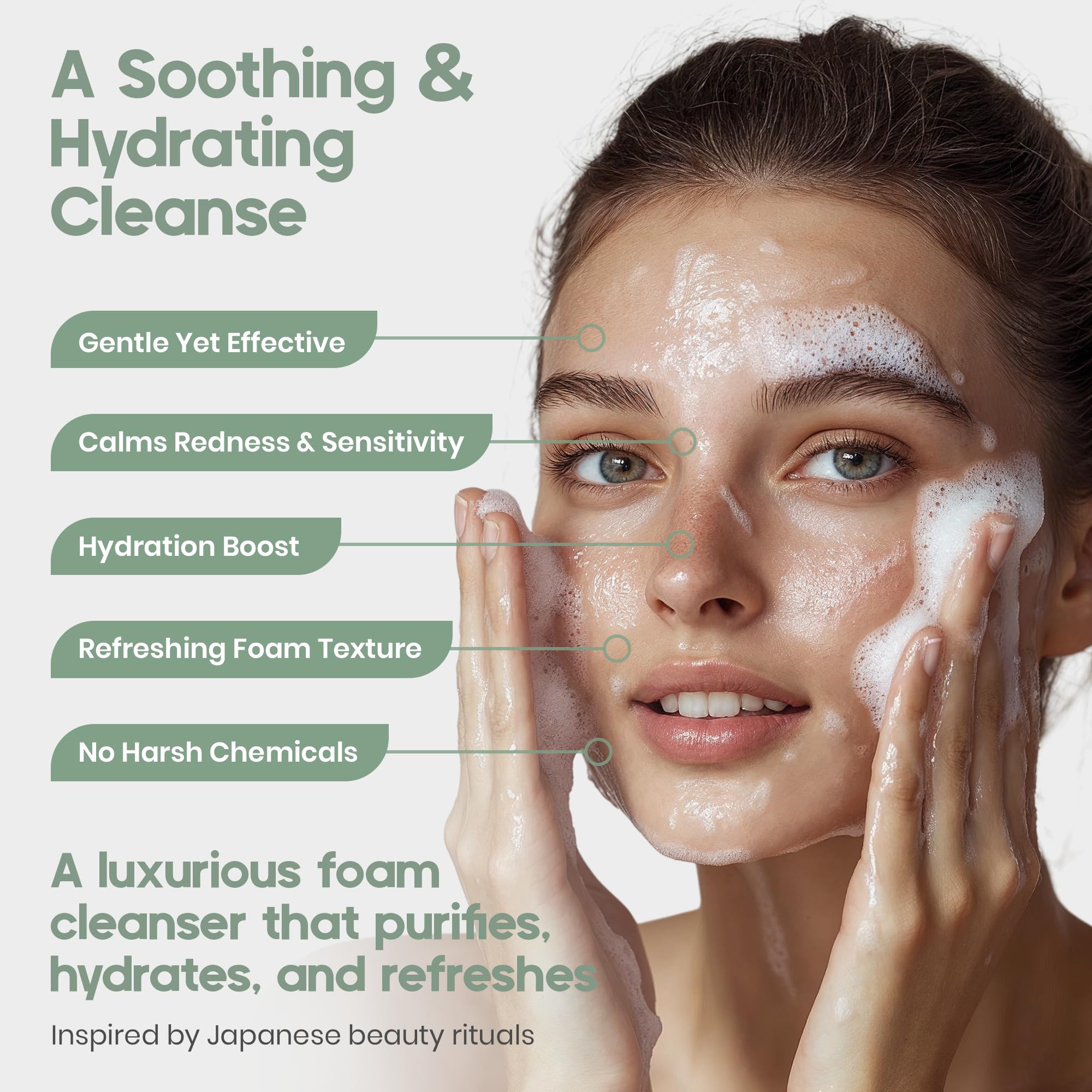 IKI Kirei Foam Cleanser – Gentle Hydrating Face Wash with Aloe Vera & Cucumber for Sensitive Skin