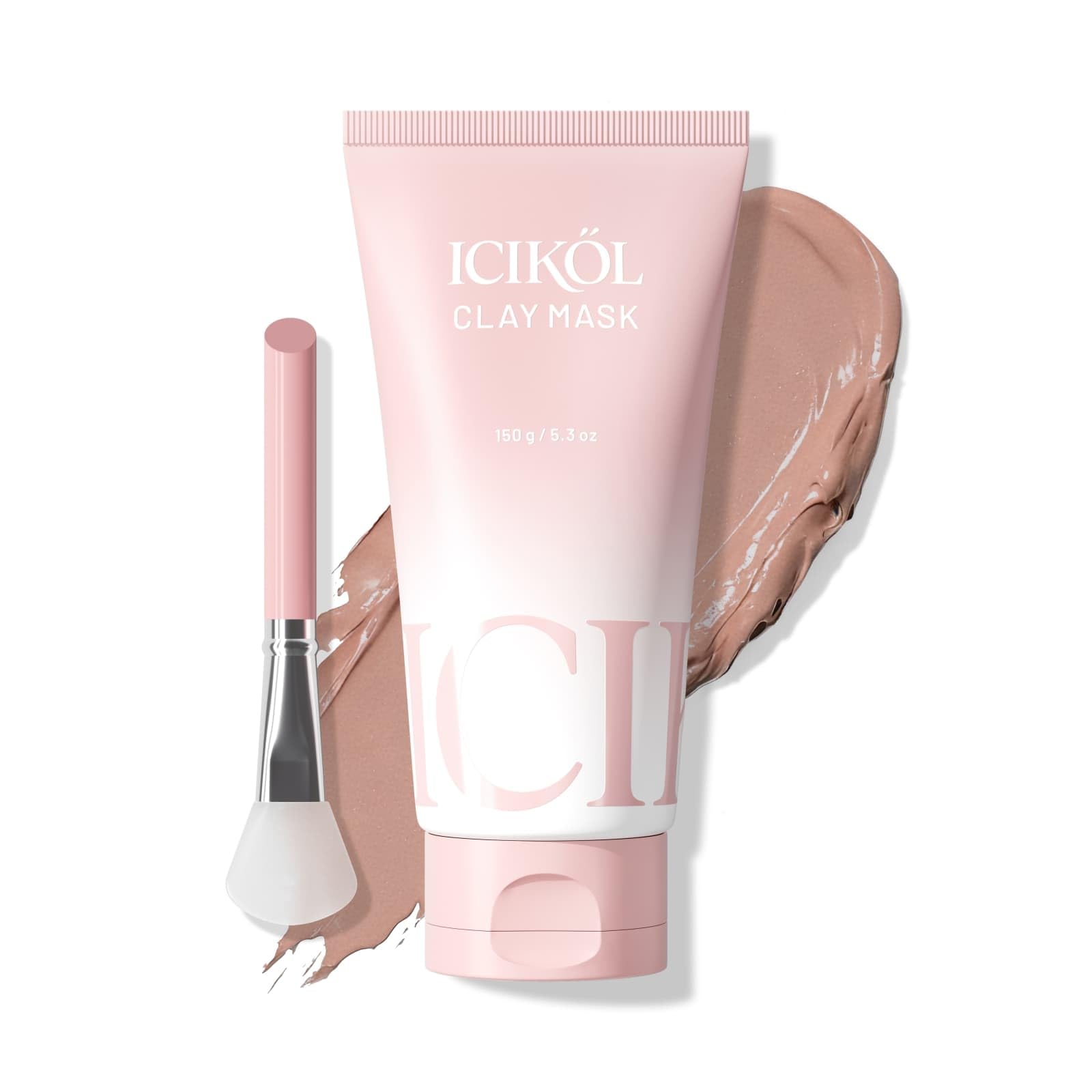 ICIKOL Deep Cleansing Red Clay Mask with Glacial Minerals – 5.3 oz Hydrating Mud Mask + Brush
