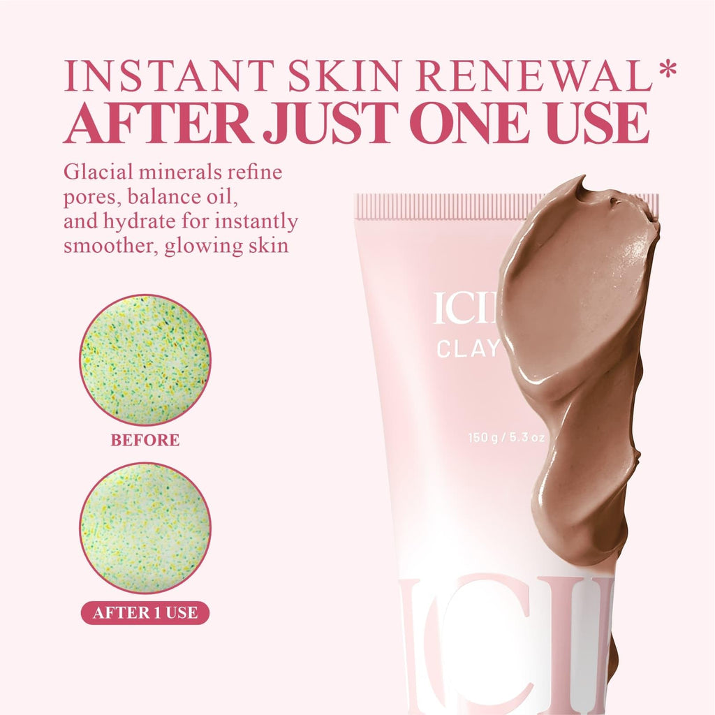 ICIKOL Deep Cleansing Red Clay Mask with Glacial Minerals – 5.3 oz Hydrating Mud Mask + Brush