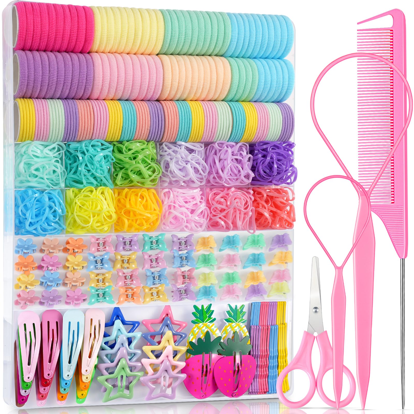 IKOCO 826PCS Elastic Hair Ties Kit – Colorful Hair Bands & Clips for Girls