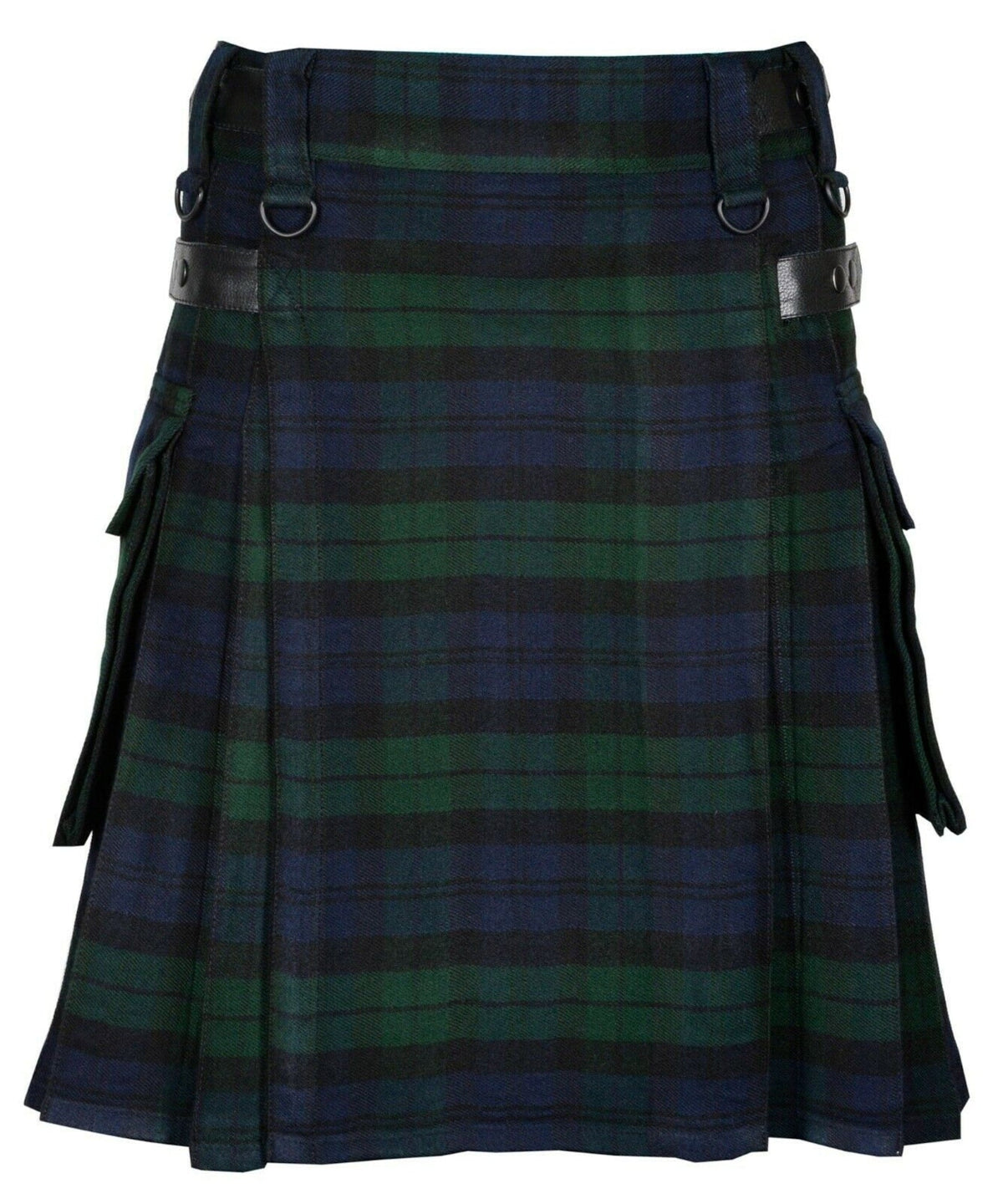 Black Watch Handmade Scottish Mens Tartan Utility Kilt Cargo pockets 16oz