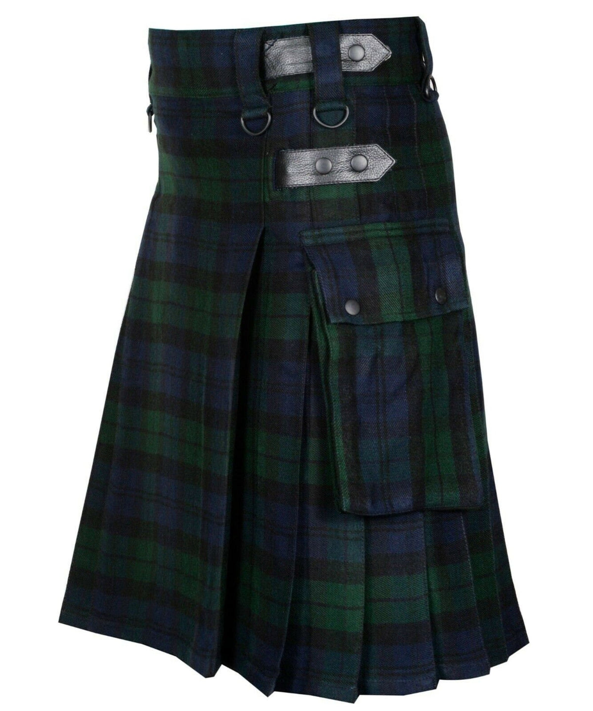 Black Watch Handmade Scottish Mens Tartan Utility Kilt Cargo pockets 16oz