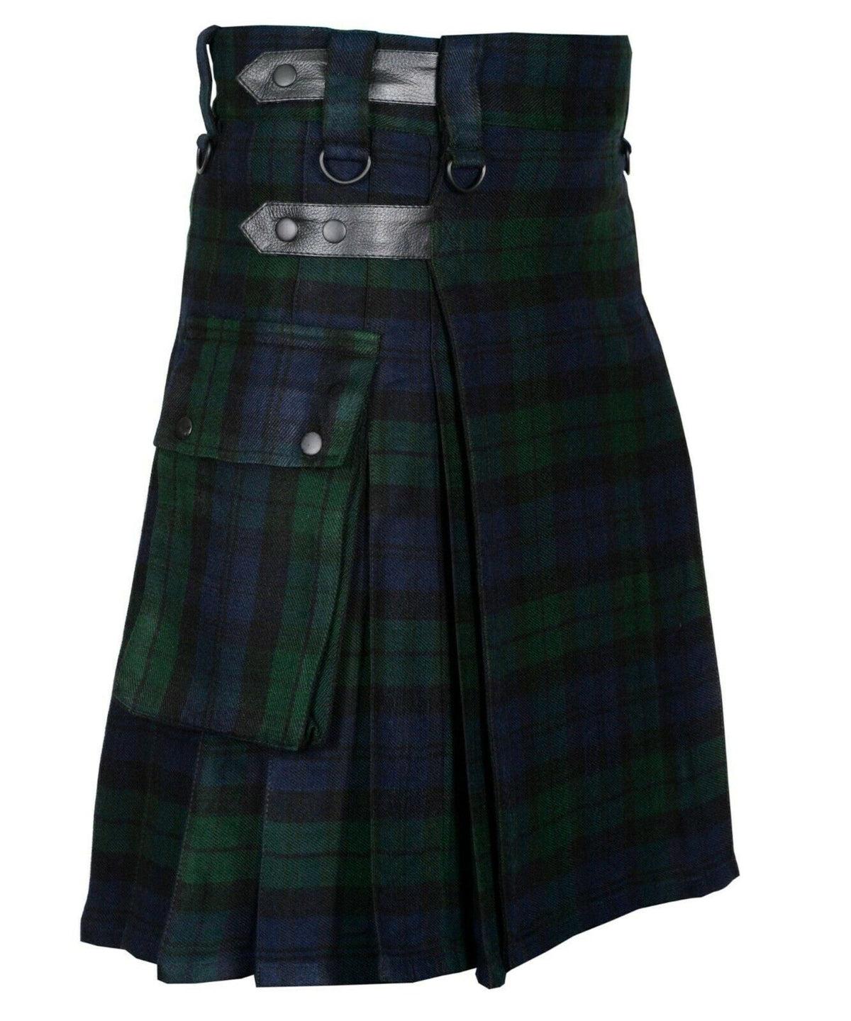 Black Watch Handmade Scottish Mens Tartan Utility Kilt Cargo pockets 16oz