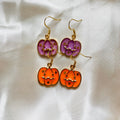 Purple, orange or pink with gold star pumpkin halloween earrings