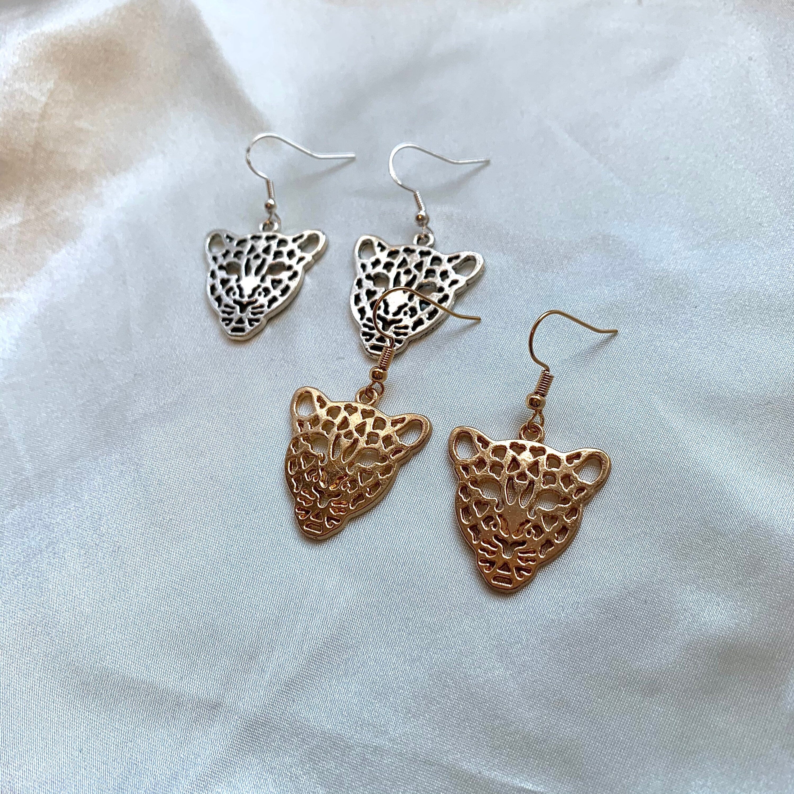 Silver or gold leopard face earrings
